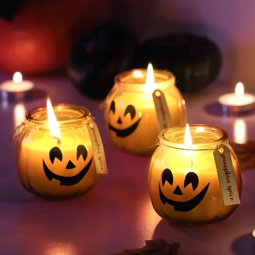Vista 6 de Velas de otoño, 3 velas en forma de calabaza, vela perfumada de especias de calabaza, 3 x 5 onzas Regalo de decoración de otoño, regalos de Acción