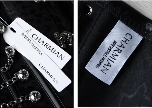 Vista 6 de Charmian - Corsé Steampunk gótico con espiral de acero para mujer, con cadenas Negro