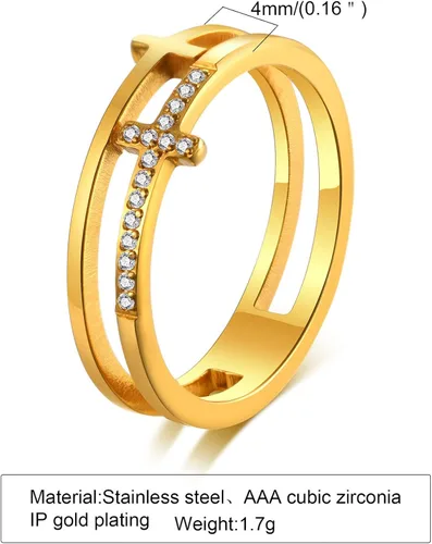 Vista 6 de VNOX Fashion - Anillo de acero inoxidable chapado en oro de 18 quilates con doble cheurón para mujer