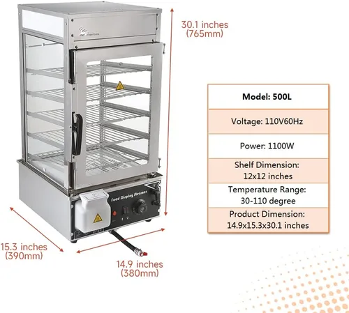 Vista 2 de Vaporizador eléctrico de 5 niveles, calentador de alimentos de acero inoxidable comercial con control automático de temperatura, para bollos, baozi