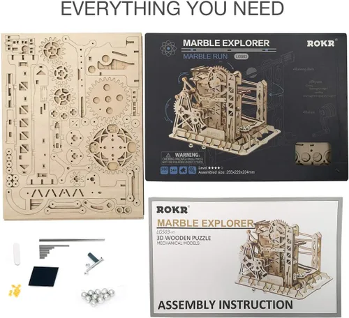 Vista 6 de ROKR - Juego de rompecabezas de madera de montaje en 3D, juego de rompecabezas, engranajes mecánicos, juego de modelos, juego de carreras de mármol