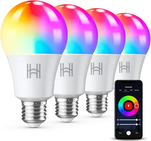 Vista 8 de Paquete de 2 bombillas inteligentes, LED A19 que cambian de color (800 lúmenes), WiFi y Bluetooth, sincronización de música, compatible con Alexa
