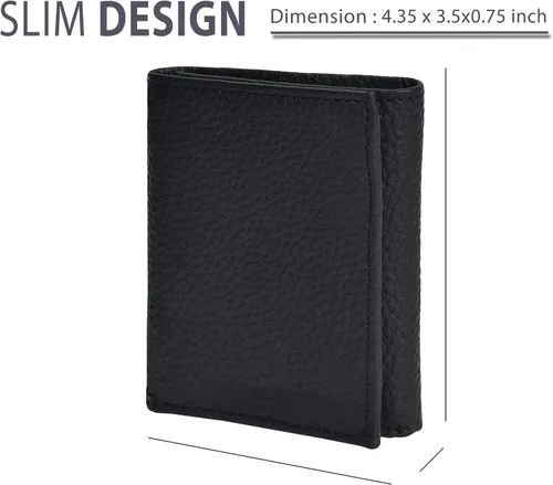 Vista 6 de Cartera de cuero para hombre, bloqueo RFID cartera de viaje inteligente con bolsillo frontal, delgada, color negro.