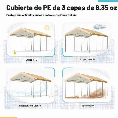 Vista 4 de Cubierta de toldo de repuesto para carport para carpa de automóvil, cubierta de refugio de garaje, lona con cuerdas elásticas de bolas
