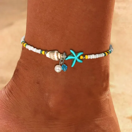 Vista 9 de Tobilleras de cadena de estrellas de mar, tobilleras para pies de playa, para mujeres y niñas
