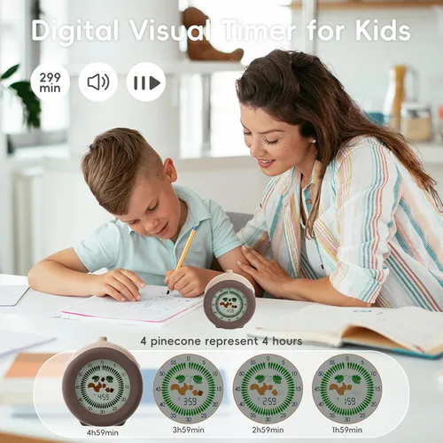 Vista 2 de Temporizador visual para niños, temporizador de ardilla de 299 minutos, temporizador digital con función de pausa, reloj y alarma para aula