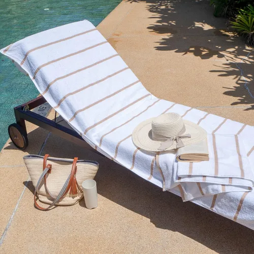 Vista 5 de Arkwright Las Rayas - Funda para tumbona, paquete de 2, toalla de rizo 100% algodón suave a rayas con soporte de bolsillo para playa, piscina, silla