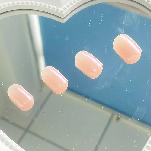 Vista 5 de Uñas postizas cuadradas a presión, uñas postizas cortas de cobertura completa, uñas postizas aurora, uñas acrílicas brillantes con pegamento, uñas 2