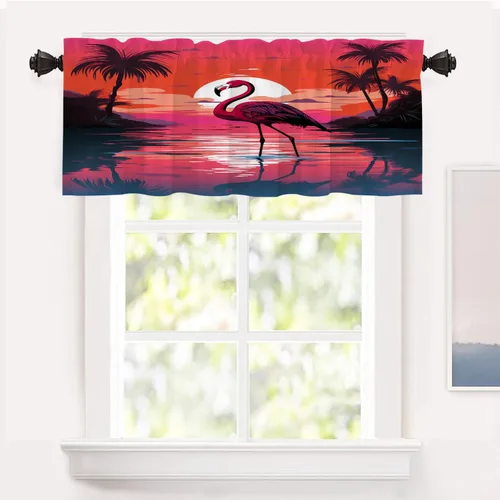 Vista 16 de Shrahala Floral Abstract Design Blackout Curtain Tiers, Minimalist Flower Illustration Kitchen Valance Light Blocking Tier Drapes with Rod Pocket, 2