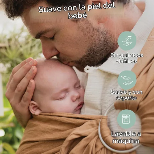 Vista 4 de Boba Ring Sling Portabebés, Lino de Bambú, Recién Nacido a Niño, Centeno de Centeno de lino