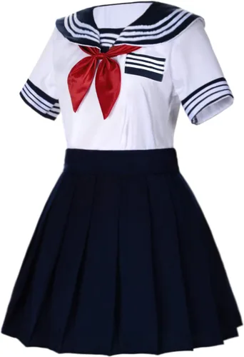 Vista 4 de Uniforme marinero azul de manga corta para jóvenes de escuela japonesa, vestidos para fiestas de disfraces con falda plisada tipo animé japonés