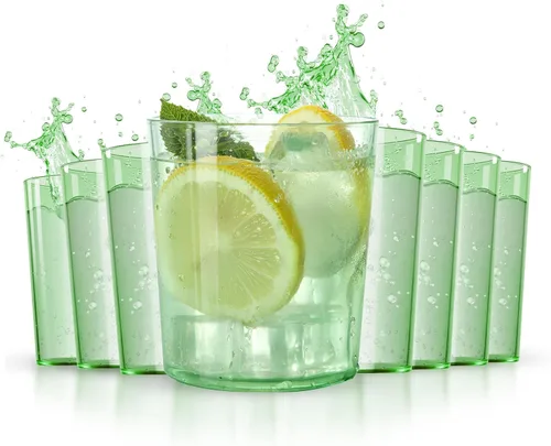 Vista 12 de Liacere Juego de Vasos de Beber Coloridos Set de 8 - Vasos de Plástico Highball de 17oz y Vasos de Plástico para Cóctel de 14oz, Vasos de Agua