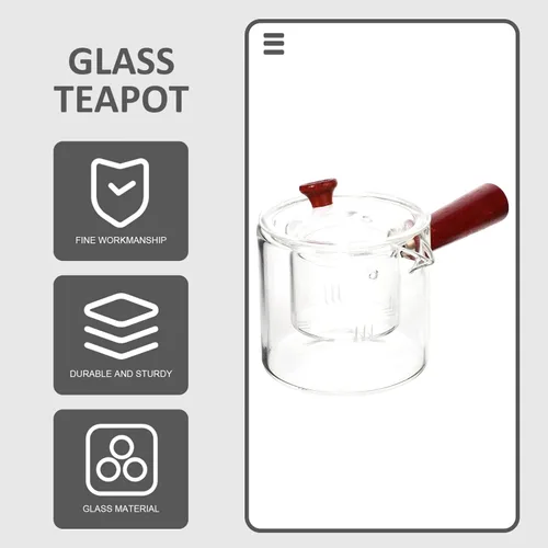 Vista 3 de UPKOCH Tetera de vidrio con infusor para tetera lateral de estufa, tetera con mango de madera, tetera para té de hojas sueltas