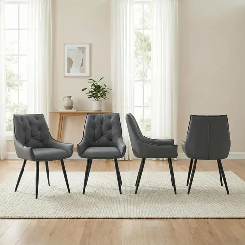 Vista 13 de Set of 2 Modern Minimalist Style Faux Leather Dining Room Chair,Elegant Refined Side Chair,Sturdy Structure Conversation Chair with Black Sanded