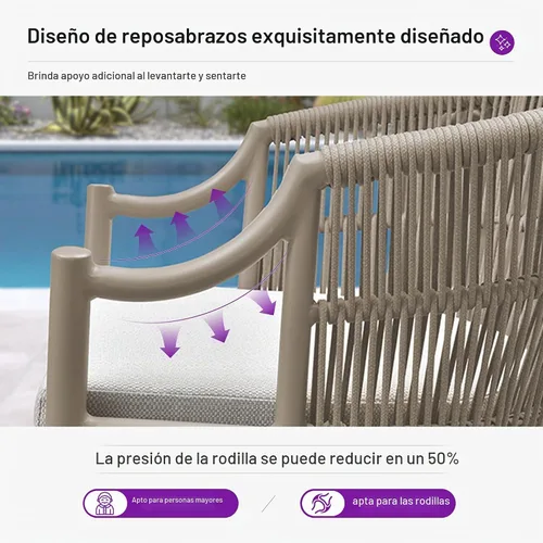 Vista 5 de PURPLE LEAF Juego de comedor de patio para 6 respaldos ergonómicos y cojín Champán