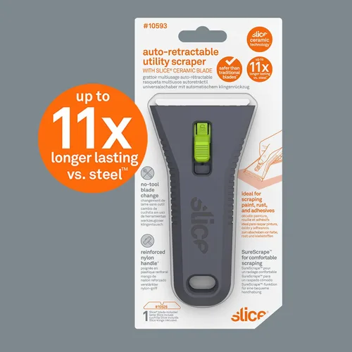 Vista 8 de Slice 10593 Regular - Auto-retráctil, Raspador Utilitario, Hoja de Cerámica se Retrae Automáticamente, Libre de Óxido, Seguro para los Dedos