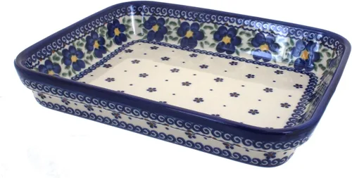 Vista 5 de Blue Rose Polish Pottery - Molde rectangular pequeño Orange Ashley - 10.25" x 8" - Utensilios para hornear únicos, aptos para lavavajillas