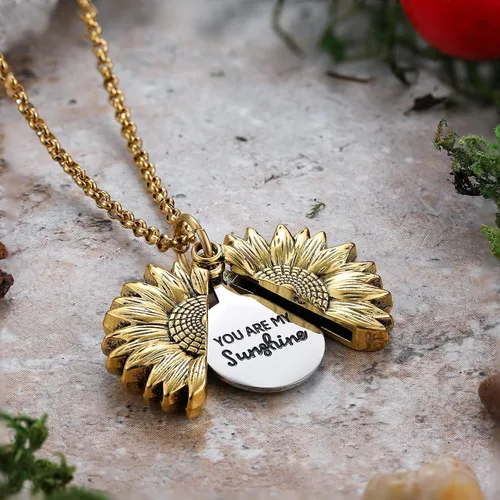 Vista 4 de sloong You Are My Sunshine Engraved Necklace Inspirational Sunflower Locket Necklace Jewelry Mother's Day Gift for Women Girlfriend