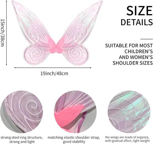 Vista 2 de Halloween Fairy Costume Wings with Lights,Butterfly Costume for Women,Princess Wing for Halloween Party,for Kids Girls