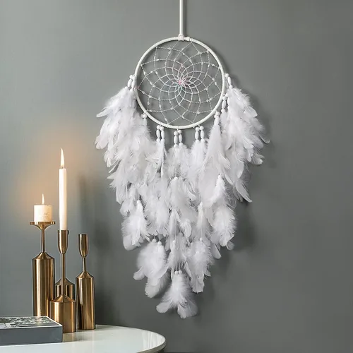 Vista 9 de Dremisland Atrapasueños hecho a mano con plumas azules para colgar en la pared, elegante arte de pared, decoración de habitación para ventanas