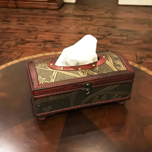 Vista 4 de Allgala Titular de caja de pañuelos de madera antigua-HD90204
