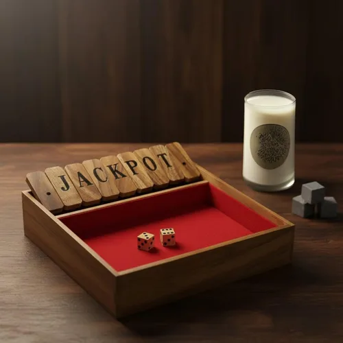 Vista 3 de Winshare Puzzles and Games Shut The Box Juego Grande, Dados de Madera Antiguos Juego Divertido