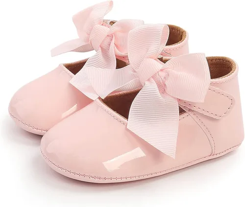 Vista 5 de QWZban Zapatos planos Mary Jane con Bownot antideslizante suela suave de piel sintética para recién nacidos, bebés, primeros caminantes