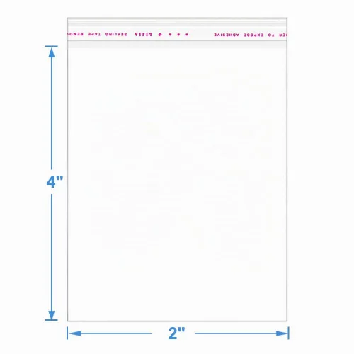 Vista 2 de Paquete de 400 bolsas de celofán transparente gruesas de 2" x 4", autosellantes, resellables, autoadhesivas, bolsas de polietileno de celofán de 1.6