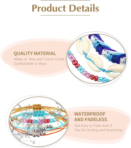 Vista 5 de Hicarer 21 pulseras de olas surfistas ajustables e impermeables hechas a mano para la amistad, joyería para mujer