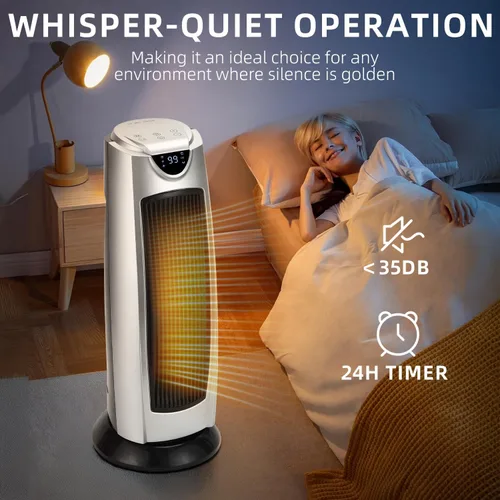Vista 7 de Uthfy Calentador de espacio para uso en interiores, 1500 W y calentamiento rápido, calentador portátil con control remoto, temporizador de 24 horas