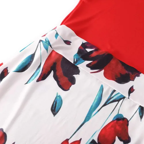 Vista 8 de NREALY Vestido de mujer FashionSexy O-cuello manga corta empalme flor impresión vestido de nalga