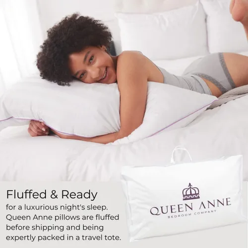 Vista 4 de Queen Anne Almohada de lujo con 25 % plumón + 75 % plumas, almohada de mezcla de plumas de ganso y pato para dormir, de espalda, de lado, boca abajo