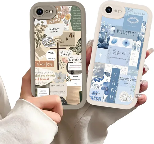 Vista 54 de Paquete de 2 fundas protectoras para iPhone 8 Plus/7 Plus de 5.5 pulgadas con collage de versículos bíblicos de Jesús para mujeres y niñas, diseño