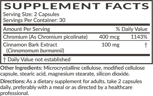 Vista 6 de Futurebiotics Cinnamon Plus Suplemento de picolinato de cromo, cromo de alta potencia, sin OMG, 60 cápsulas vegetarianas