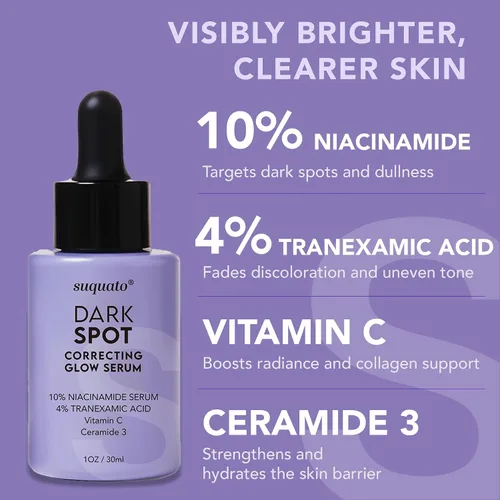 Vista 3 de suquato Suero removedor de manchas oscuras – para hiperpigmentación facial y cuidado del melasma – Corrector de manchas oscuras brillo con ácido
