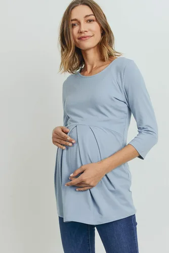 Vista 27 de LaClef - Blusa de maternidad para mujer, cuello redondo, manga 3/4, plisada al frente, estilo peplum