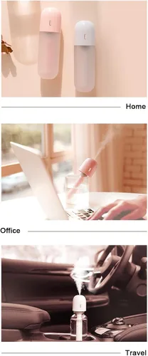 Vista 5 de Asixxsix Mini humidificador portátil, 3.4 fl oz de niebla fría, recargable por USB, humidificador personal de viaje para oficina, dormitorio, Rosa