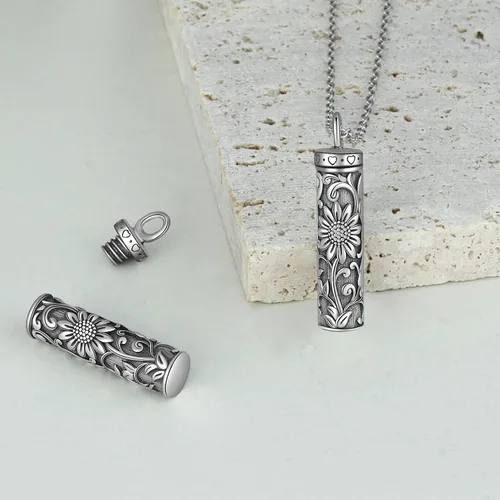 Vista 136 de Collar con colgante de urna de cenizas de cremación y árbol de la vida para mujer, plata de ley US1
