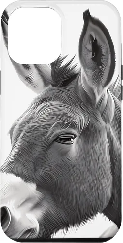 Vista 6 de Funda de retrato blanco y negro burro para iPhone 14