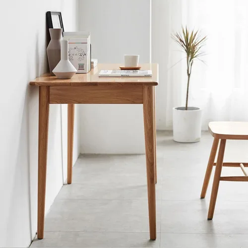 Vista 5 de Escritorio de escritura para oficina en casa, mesa de trabajo de madera maciza con 2 cajones para espacios pequeños