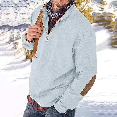 Vista 2 de Sudaderas tipo polos con forro polar para hombre, grandes y altas, con cremallera de un cuarto, ajuste holgado, para otoño e invierno