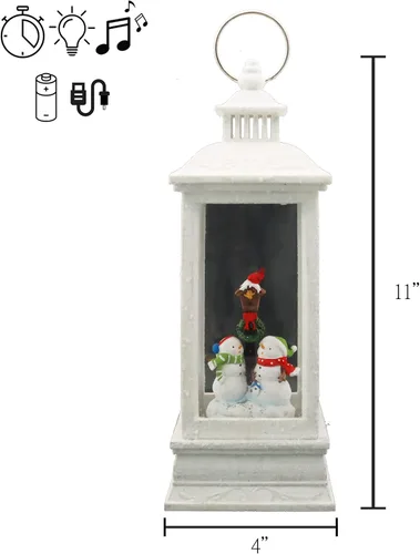 Vista 2 de Victory Creative Iluminación estacional de Navidad, muñeco de nieve y casa de pájaros, linterna musical de globo de nieve de 11 pulgadas