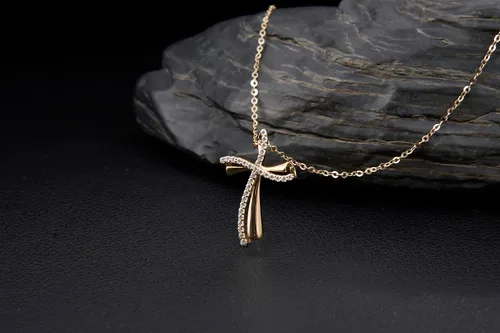Vista 3 de Collar de cruz de oro sólido de 14 quilates para mujer, colgante de cruz con moissanita, regalos de joyería de 16+1+1 pulgada, Piedra, Moissanita