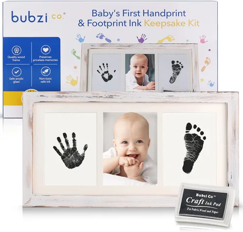 Vista 9 de Bubzi Co Kit de Huellas de Manos y Pies de Bebé y Marco de Fotos de Huellas para Niñas y Niños Recién Nacidos, Set de Regalos Únicos para Baby