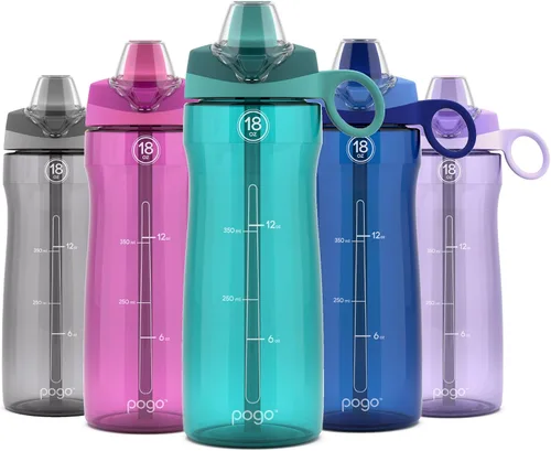 Vista 12 de Pogo Botella de agua de plástico Tritan sin BPA con tapa de popote suave, 18 onzas, azul