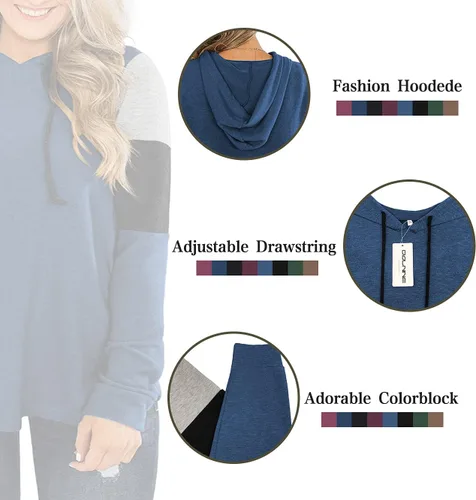Vista 5 de DOLNINE Sudaderas con capucha de talla grande para mujer, sudaderas de manga larga con bloques