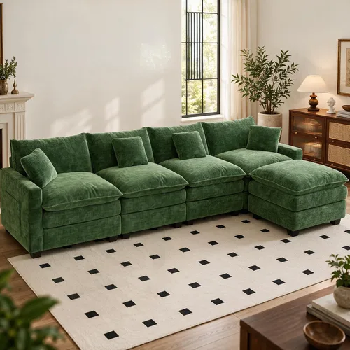 Vista 32 de Sofá seccional modular de 107", sofá de nube en forma de L con otomana Negro