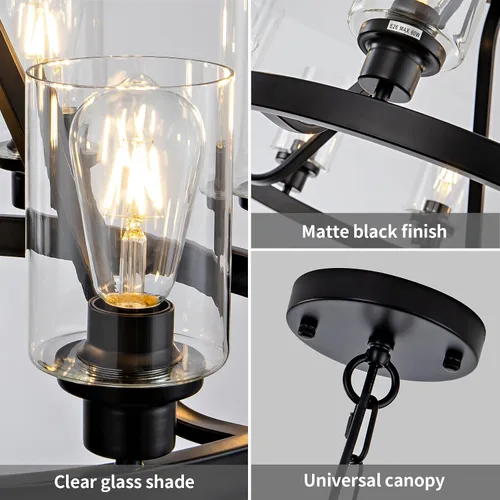 Vista 7 de lámpara de araña de granja de 6 luces con rueda de vagón, accesorios de luz colgante para comedor, sala de estar, isla de cocina, vestíbulo
