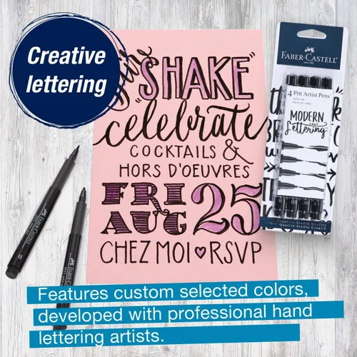 Vista 4 de Faber-Castell Black Modern Lettering Pitt Artist - Juego de 4 bolígrafos