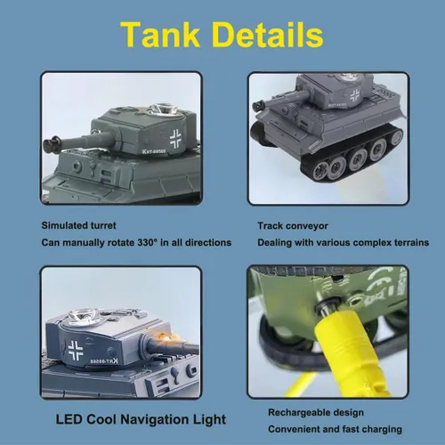 Vista 3 de Mini alemán WW2 Tiger Battle Tank Gris RC 1/72 Escala Modelo IR Control Remoto Vehículo Militar con LED